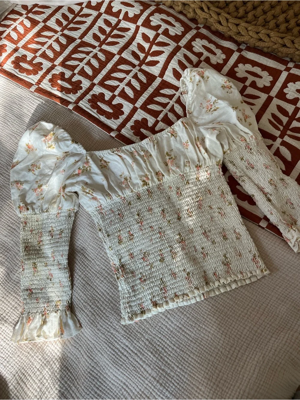 Reformation Floral Smocked Puff Sleeve